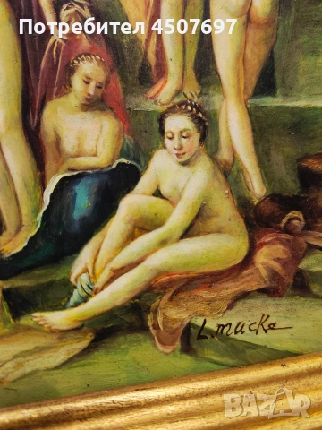 класическа картина „Градинаma на любовта" масивна рамка., снимка 3 - Антикварни и старинни предмети - 55051684