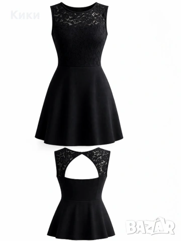 Черна рокля с дантела и интересен гръб , снимка 2 - Рокли - 54221016