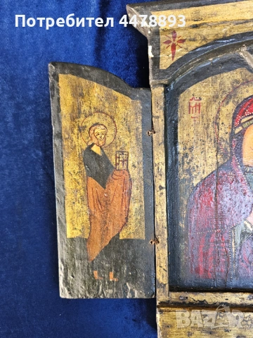 Възрожденска домашна икона Триптих 19 век., снимка 4 - Икони - 54847181