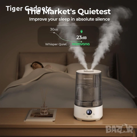 Homvana Humidifier 3.6L – ултразвуков овлажнител и ароматизатор за въздух, Grey, снимка 3 - Други стоки за дома - 54621726