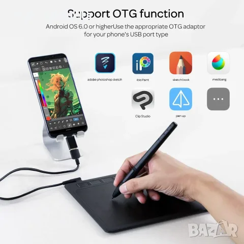 GAOMON S620 Pen Tablet с безбатерийна писалка, 8192 нива на натиск, 4 програмируеми бутона, снимка 6 - Таблети - 55296298