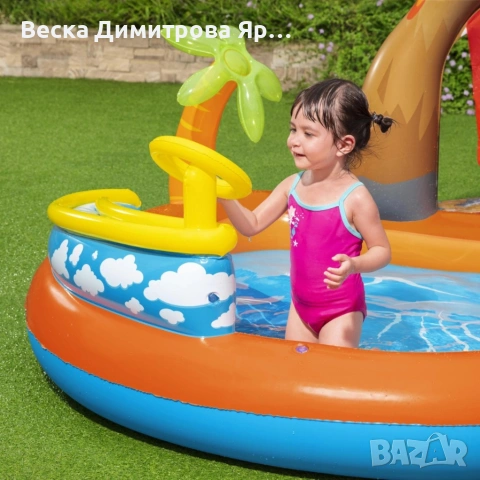 Голям детски надуваем аквапарк Bestway Lava Lagoon - Пързалка, фонтан, и улеи за топки 265x265 см, снимка 7 - Басейни и аксесоари - 54911059