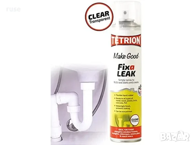 НОВИ! Спрей течна гума Tetrion TFL400 Make Good Fix A Leak прозрачна, снимка 5 - Лепила и силикон - 55678584