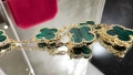 Van Cleef & Arpels VCA 5 Motifs Gold Green Malachite Vintage Alhambra Дамска Гривна, снимка 7