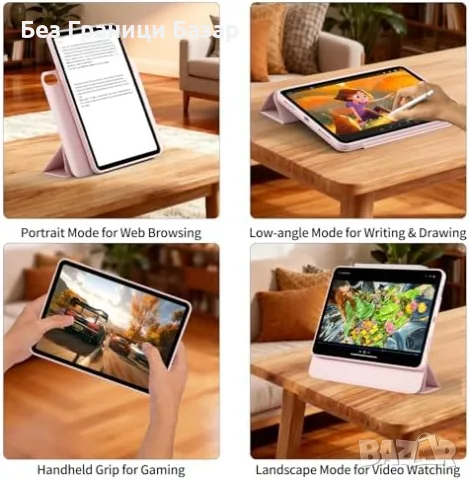 Нов Магнитен въртящ калъф за iPad A16 11/10 поколение, розов, стойка Айпад кейс, снимка 4 - Калъфи, кейсове - 55613286
