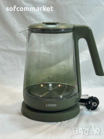 Стилна стъклена кана за вода Livoo DOD216V – 1.7L, LED осветление (Зелена)