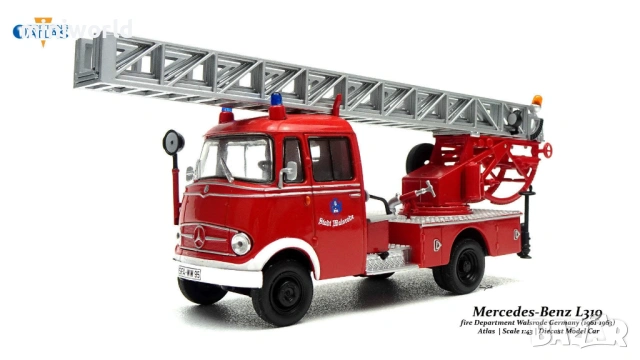 Mercedes-Benz L319 Пожарна стълба 1961 - мащаб 1:43 на Atlas моделът е нов в блистер