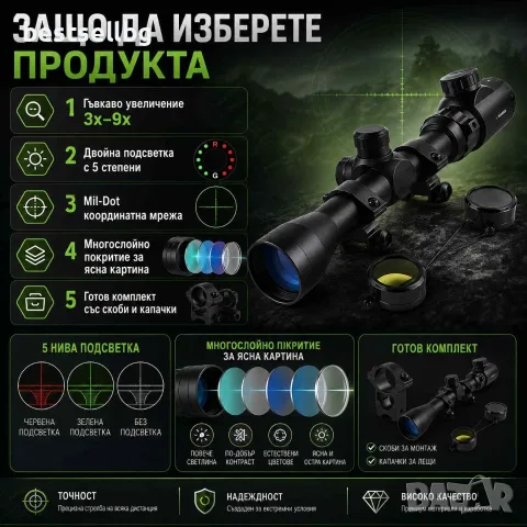 Оптика тактически мерник 3-9X40EG прицел Bushnell прицел за пушка лов, снимка 3 - Оборудване и аксесоари за оръжия - 46067954