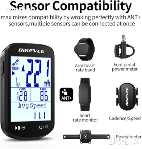 Нов Безжичен GPS Велокомпютър BIKEVEE 2.6" LCD – Скоростомер и Одометър за Велосипед с Bluetooth, снимка 6 - Части за велосипеди - 54823750