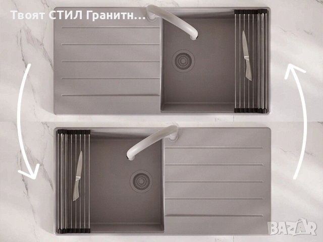 Сива кухненска мивка от гранит Копенхаген 1000x500 Top 60, снимка 6 - Мивки - 55123806