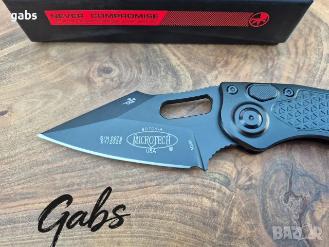 Автоматичен нож Microtech/Borka Stitch OTS AUTO 169-1,Apocalyptic Black, снимка 6 - Ножове - 55562180