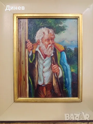 Старинна картина, масло върху дърво – "Възрастен скитник", снимка 2 - Картини - 55680862
