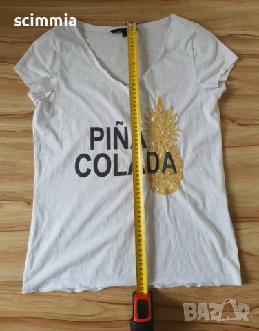 Vero Moda бяла тениска “Piña Colada” с пайети размер S, снимка 8 - Тениски - 54670281
