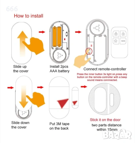 Аларма против кражба за врати, прозорци, търговски помещения, 130 db, weirsuky™, с дистанционно , снимка 4 - Друга електроника - 54107035