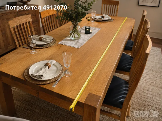Масивна трапезна маса от английски дъб с 8 стола, снимка 3 - Маси - 55590694