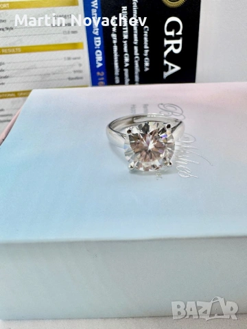 Сребърен пръстен с мойсанит (Диамант) 5 карата, снимка 8 - Пръстени - 54117287