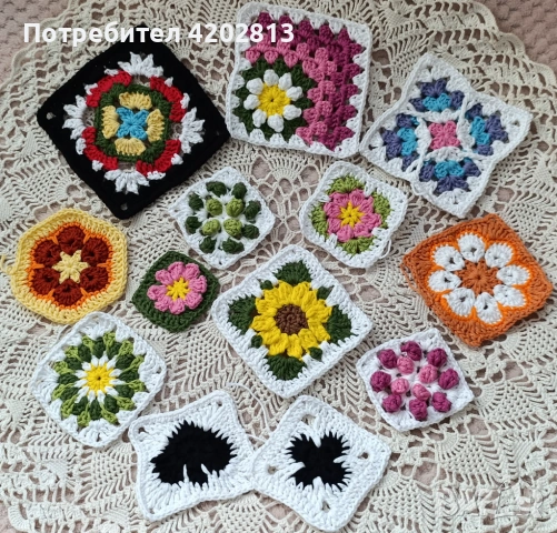 Ръчна изработка . Плетени квадрати от памучни конци  . За вашите проекти , снимка 2 - Декорация за дома - 54651326