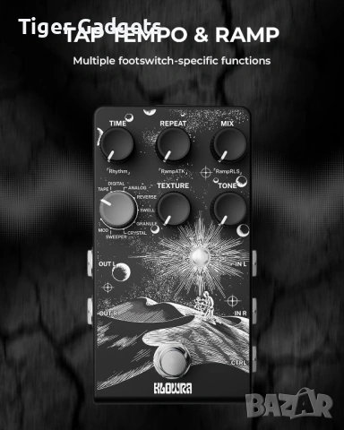 Klowra Everlast Delay – Стерео Delay педал за електрическа китара с 9 режима, Tap Tempo и RAMP функц, снимка 3 - Китари - 54940353