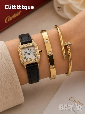 комплект часовник и гривни от висококачествена стомана cartier , снимка 5 - Гривни - 54904475