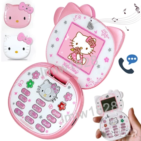 Hello Kitty Розов Телефон за Момиче, Камера, Подарък, с локация, детски телефон с капаче, за дете