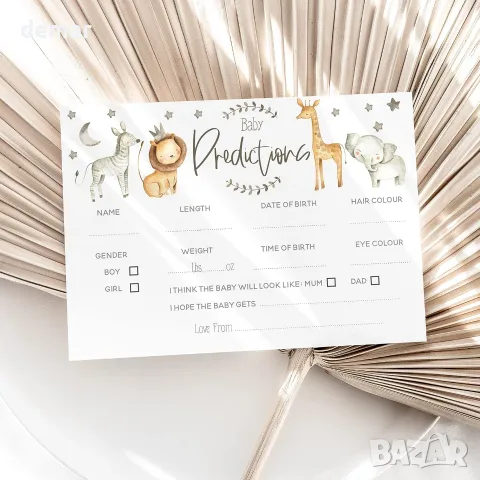 Дизайнерски картички Baby Predictions за попълване (име, рожд. дата, тегло) 50 бр Baby Shower, снимка 2 - Други игри - 55440603