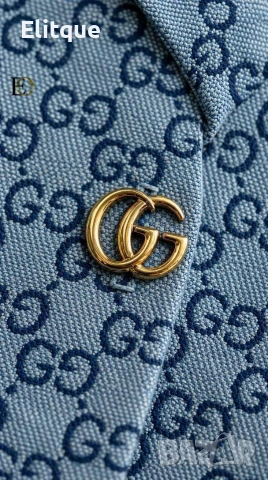 Елегантен панталон с прав силует и късо елече с монограм принт Gucci , снимка 2 - Комплекти - 54614020