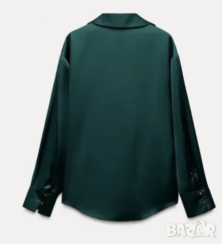 Ново Сатенена изумрудено зелена риза Zara / Дамска блуза Зара размер М, снимка 5 - Ризи - 55554471
