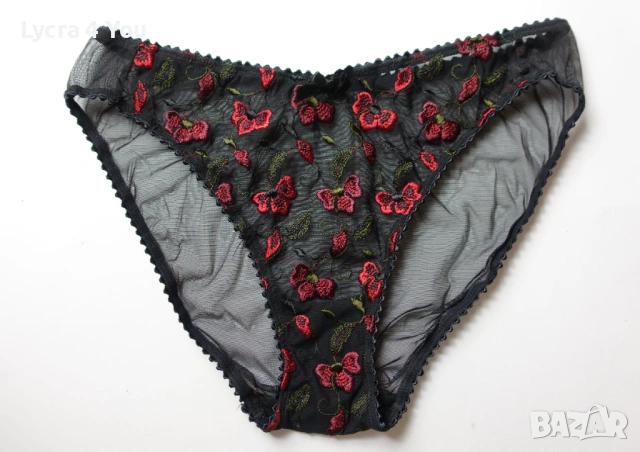 М черни тюлени бикини с червени бродирани цветя 