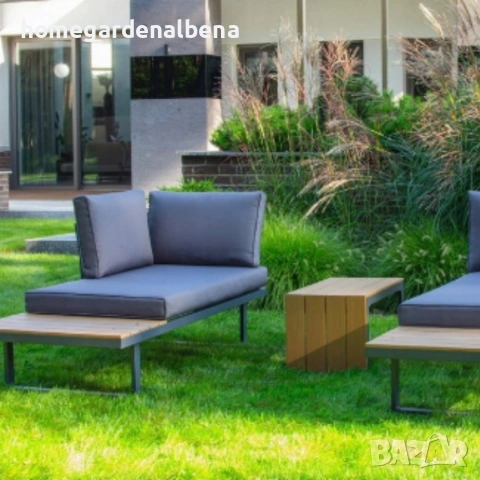 Градински комплект KANZA – модулен ъглов диван с маса, алуминий, възглавници, модерен дизайн, снимка 5 - Градински мебели, декорация  - 54118682
