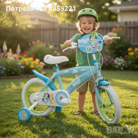 Детски велосипед Bluey 16" със спомагателни колела – светлосин, за деца 5–7 години, снимка 6 - Детски велосипеди, триколки и коли - 55005666