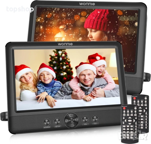 Нов Двоен портативен USB / SD / DVD плеър за кола WONNIE 10.5 инча – Два самостоятелни екранa ...