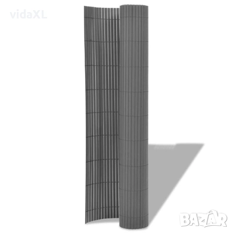vidaXL Двустранна градинска ограда, PVC, 90x500 см, сива(SKU:43631), снимка 2 - Огради и мрежи - 54182839