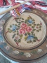 Стара рисувана дървена чиния диа.35см,,красива купа,бухали щастие,кърпа народна 1м/0,80,момче носия, снимка 8