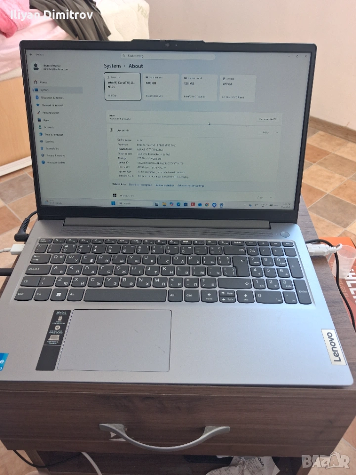 Лаптоп LENOVO IdeaPad Slim 3 15IAN8 82XB008RBM 15.6 ", INTEL CORE I3-N305, RAM 8 GB, SSD 512 GB, INT, снимка 1
