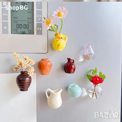 Магнитни мини вазички за хладилник „Mini Fridge Vases“ – комплект декоративни магнити, снимка 3 - Вази - 54820554