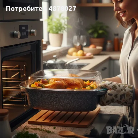 Ростер Goldman с мраморно покритие – правоъгълен съд с капак, 5.5 л и 6.6 л, за фурна и всички котло, снимка 6 - Съдове за готвене - 55513337