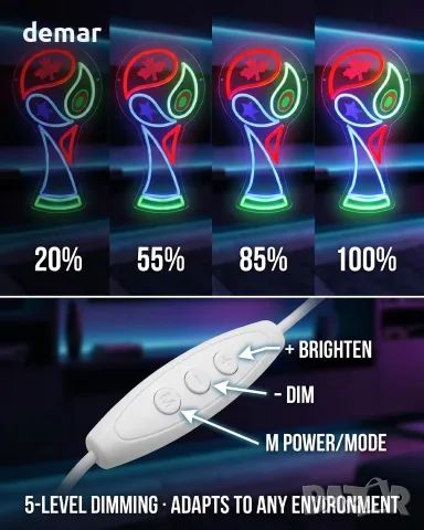 Смарт LED неон надпис/декор купа за световното 2026 – RGB, USB захранване, димиране и монтаж, снимка 4 - Лед осветление - 55330294