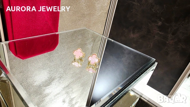Van Cleef & Arpels VCA Gold Pink Opal Vintage Alhambra Clips Дамски Обеци, снимка 3 - Обеци - 54539538