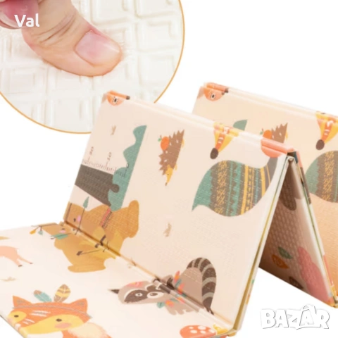 Двулицев образователен детски килим Горски животни 180 х 200 см - водоустойчив, сгъваем