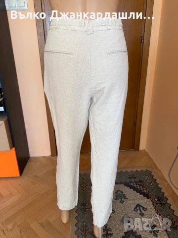Дамски ленен панталон цвят екрю Zara, размер М/L, снимка 6 - Панталони - 55055274