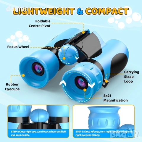 Бинокъл 8X21 за деца – Комплект за изследване на открито с 25 забавни карти, компас и лупа, снимка 7 - Образователни игри - 54218017