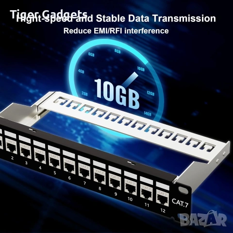 iwillink 12-портов RJ45 Patch Panel Cat7 STP – Екраниран, за стенен или Rack монтаж, снимка 3 - Мрежови адаптери - 55045884