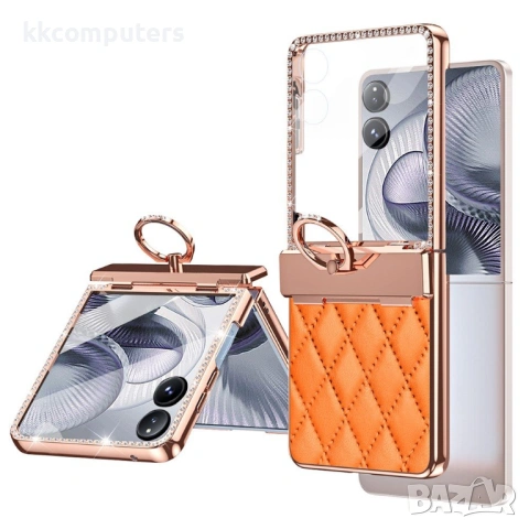 Xiaomi Mix Flip 2 калъф – PC+кожа, кристали, пръстен държач, протектор, 5 цвята, снимка 5 - Калъфи, кейсове - 54594338