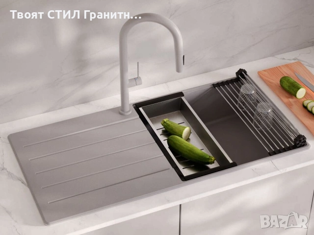 Сива кухненска мивка от гранит Копенхаген 1000x500 Top 60