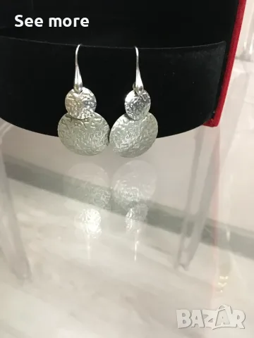 Oбеци с кован ефект (Двойни кръгове) 925 сребро, снимка 3 - Обеци - 55382084