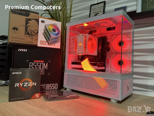 Бял геймърски компютър Ryzen 5600/RTX3060Ti/16 Ram/512 ssd/600W +ПОДАРЪК