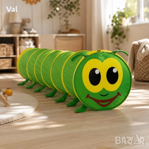Детски тунел Гъсеница 178x48 см – Сгъваема палатка за пълзене и игра 