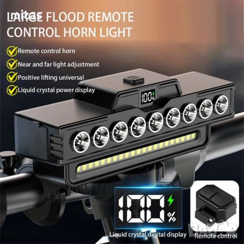 Ултра ярка 9 LED + 21 SMD светлина за велосипед, Фар, Клаксон, Батерия, снимка 7 - Аксесоари за велосипеди - 52003435