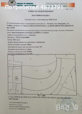 Продава земеделска земя – 3 221 кв.м., с. Златуша, община Божурище