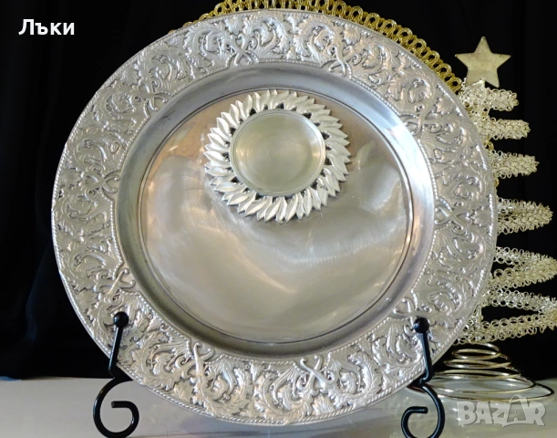 Калаена чиния за снимка и гравиране,барок,калаена сватба. 